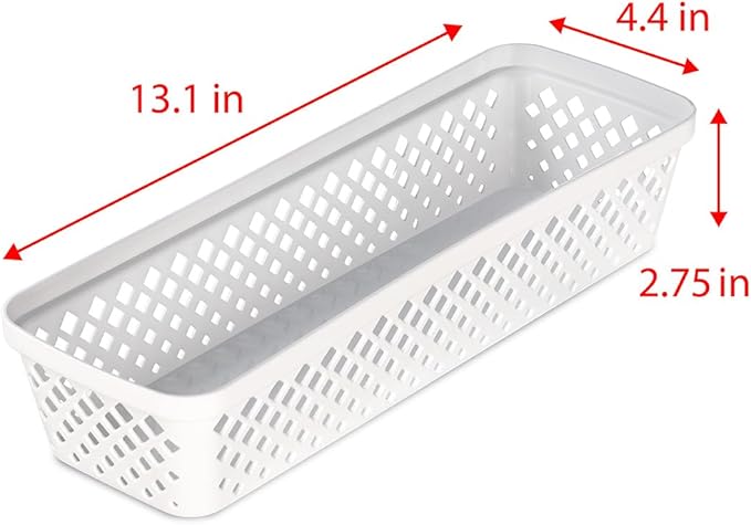 Glad Plastic Storage Basket Set - Multipurpose Drawer Trays, Kitchen Pantry Containers, and Bathroom Bins - 6 Pack Narrow Organizers, White