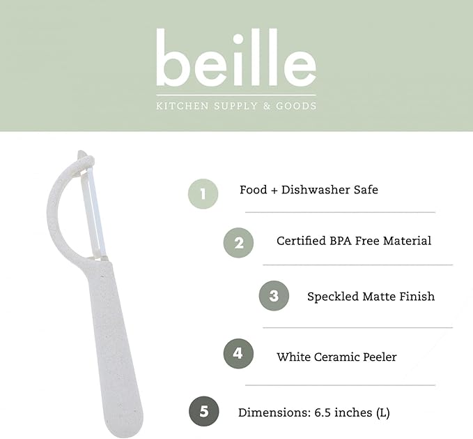 Beille Ceramic Blade Wheat Straw Vegetable Peeler Kitchen Gadgets, 6.5 Inch