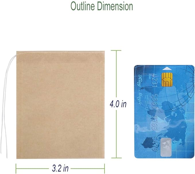 Eco-Fil Disposable Tea Filter Bags for Loose Tea, Wood Pulp Material, Biodegradable and Compostable, Unbleached Empty Tea Infuser Sachets with Drawstring, 100 Pack (3.2inch x 4.0inch)