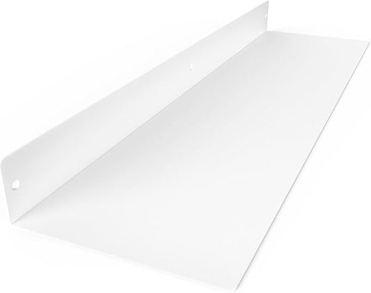 DIY CARTEL Linear Floating Shelf - Forged Raw Blackened Steel - Industrial Heavy Duty Metal Wall Mounted Modern Rustic Shelf - Made in The USA (30-inch x 8-inch White)