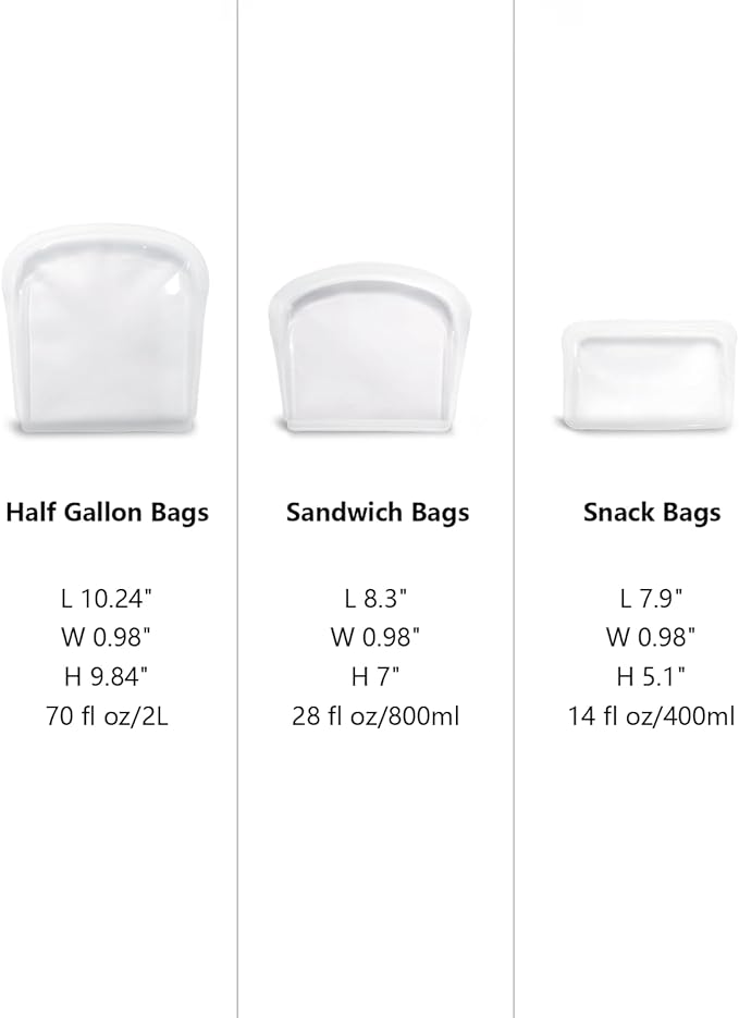 Reusable Silicone Storage Bags, 4Pack Snack Sandwich Half Gallon Bags, Endurables Seal-Top Silicone Bags for Food Storage, Freezer, Microwave, Oven, Dishwasher Safe, Heavy Duty