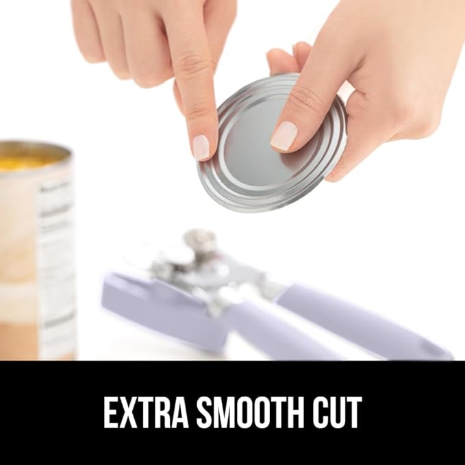 GORILLA GRIP Heavy Duty Stainless Steel Smooth Edge Manual Can Opener and Bottle Openers, Soft Comfortable Handle, Oversized Handheld Turn Knob, US Designed Multifunctional Kitchen Tool, Lavender