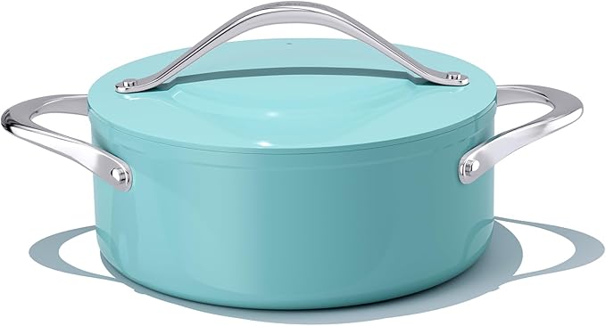 Stock Pot 4.5qt Dutch Oven with Lid (9.5") Nonstick Ceramic Coated Non-Toxic PFAS-Free Even Heat Distribution for Braising, Baking Bread & Soups, Compatible for All Cooktops(Induction/Gas/Electric) Oven Safe to 500°F (Caribbean Blue)