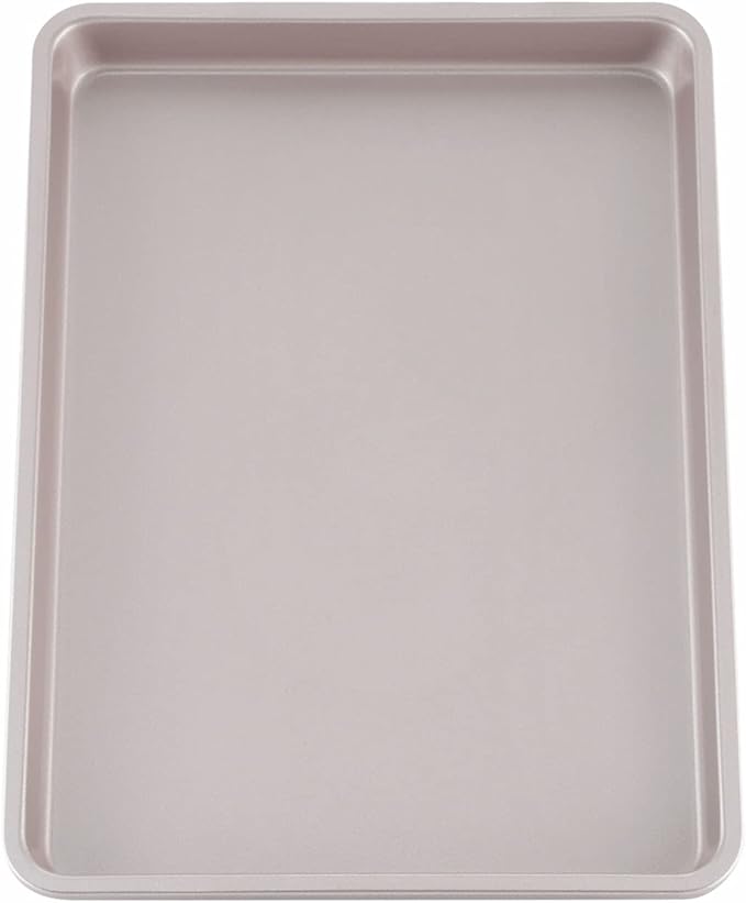 CHEFMADE 13-Inch Rimmed Baking Pan, Non-Stick Carbon Steel Cookie Sheet Pan for Oven Roasting Meat Bread Jelly Roll Battenberg Pizzas Pastries 9.7" x 13.6" x 1" (Champagne Gold)