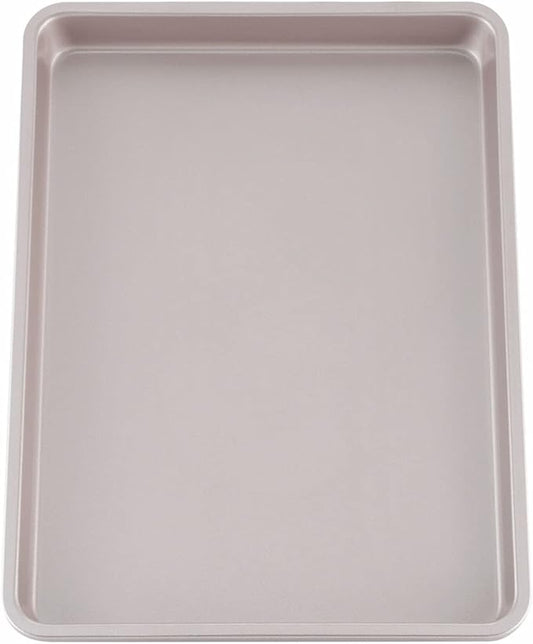 CHEFMADE 13-Inch Rimmed Baking Pan, Non-Stick Carbon Steel Cookie Sheet Pan for Oven Roasting Meat Bread Jelly Roll Battenberg Pizzas Pastries 9.7" x 13.6" x 1" (Champagne Gold)