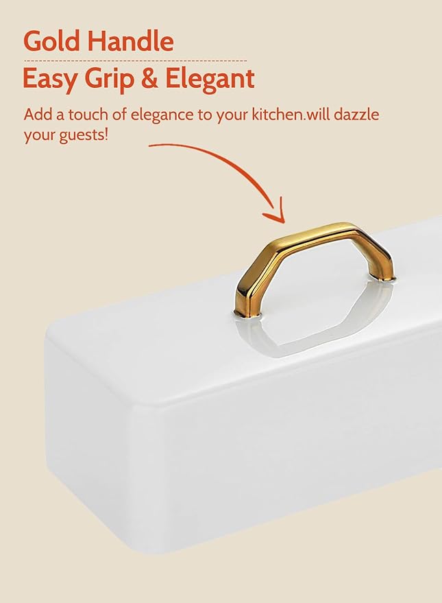 Sweese Butter Dish with Lid for Countertop - Butter Container - Butter Saver, 4oz Beautiful Small Butter Tray for East West Coast Butter, Fridge, Dishwasher Safe-White