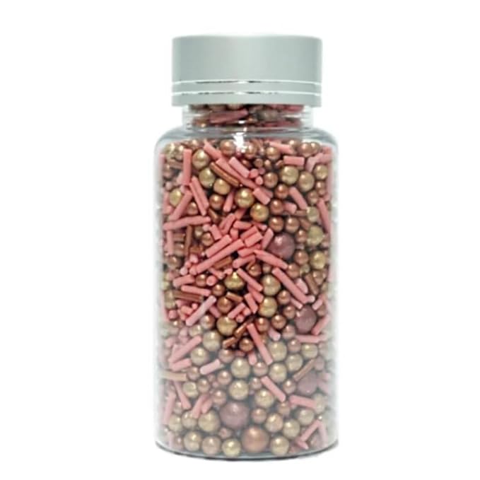 ConfectPink and Gold Edible Sprinkle Mix, Metallic Cake Decorations, Cupcake Toppers, Baking Toppings for Birthday, Wedding, Party Cakes | Vegan, Gluten-Free, Nut-Free, Soy-Free, Dairy-Free, Palm Oil-Free- 4.2 Oz