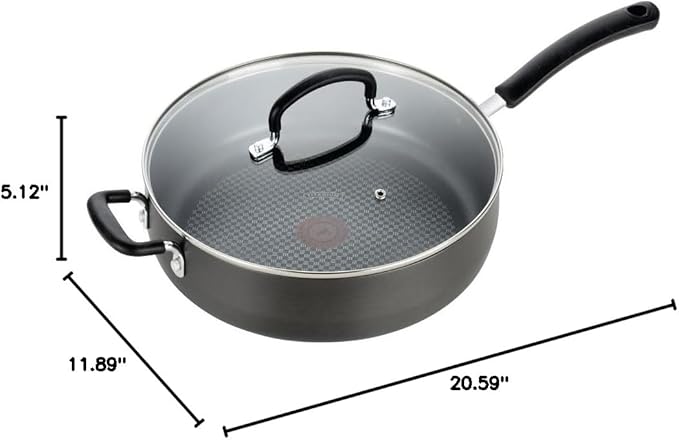 T-fal Ultimate Hard Anodized Non Stick Jumbo Cooker With Lid & Helper Handle 5 Quart, Oven Broiler Safe 400F, Lid Safe 350F, Cookware, Deep Frying Pan, Skillet, Pots and Pans, Dishwasher Safe, Grey