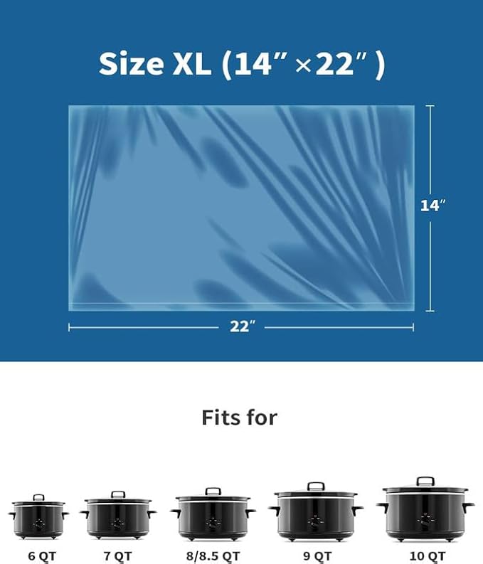KOOC Slow Cooker Liners 14"x22" 30 Count Extra Large Size Disposable Pot Liners Cooking Bags Fit 6 qt to 10 qt Pot BPA Free Fresh Locking Seal Design