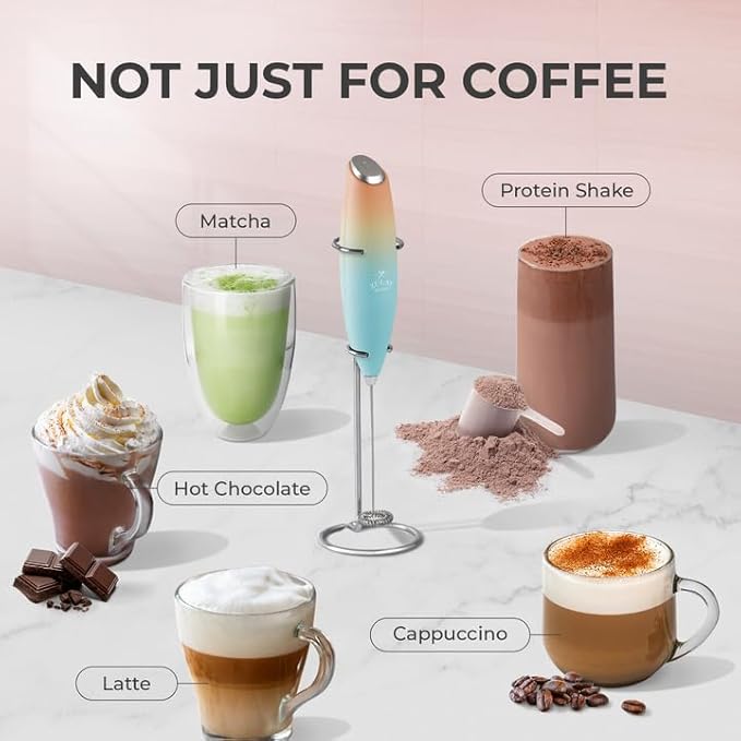 Zulay Kitchen Powerful Milk Frother Wand With 4 AA Duracell Batteries - Ultra Fast Handheld Drink Mixer - Electric Whisk Foam Maker for Coffee, Lattes, Cappuccino, Matcha & Creamer -