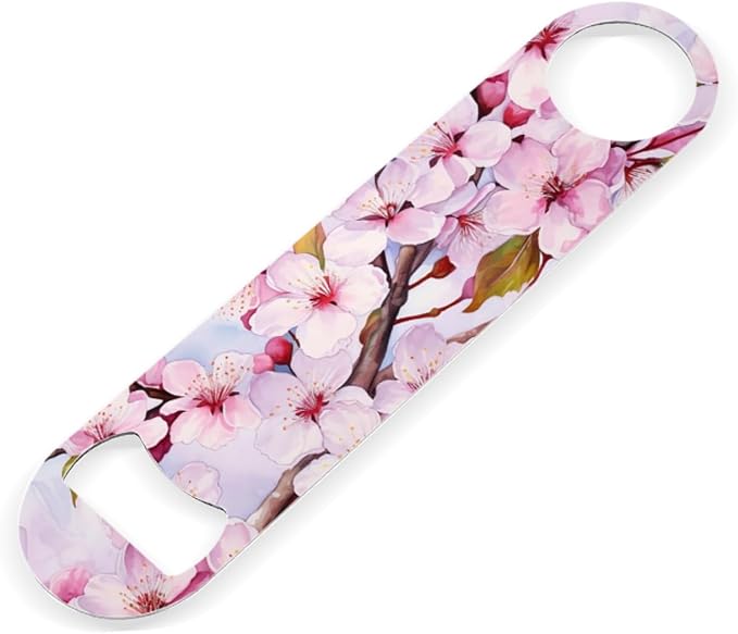 2 PACK Beer Bottle Opener, Stainless Steel Flat Bottle Openers,7 inch Metal Decor,Cherry Blossoms With Pink Petals