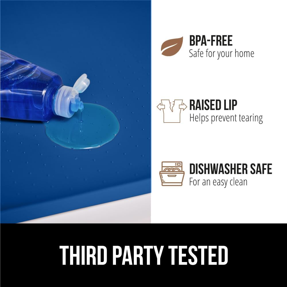 GORILLA GRIP Waterproof Silicone Under Sink Mat with Raised Lip for Kitchen and Bathroom, 46 x 22 in, Cabinet Shelf Liner Stay in Place Mats Dishwasher Safe Drawer Liner, Organizer Tray, Blue