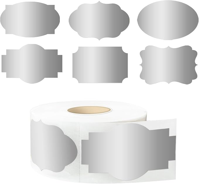 350 PCS Gift Tags Stickers, 2" x 1.2" Fancy Shape Stickers, Self-Adhesive, Handmade Bottle All-Purpose Jar Labels for Presents, Cosmetic Decoration Jars, Food Craft (Silver)