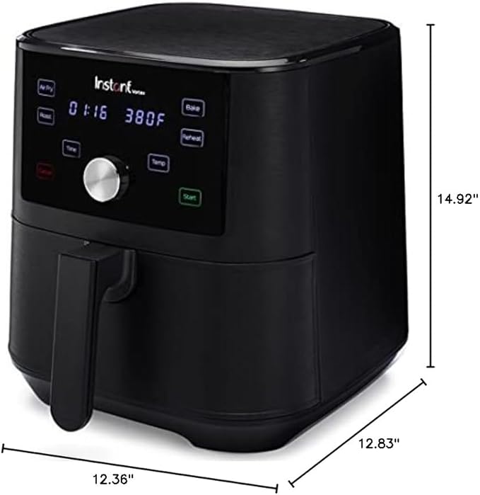 Instant Pot Vortex 6QT XL Air Fryer, 4-in-1 Functions that Crisps, Roasts, Reheats, Bakes for Quick Easy Meals, 100+ In-App Recipes, is Dishwasher-Safe, from the Makers of Instant Pot, Black