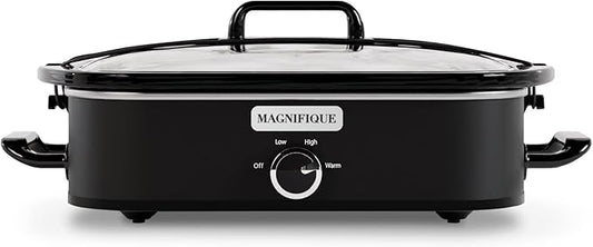 Magnifique 4-Quart Slow Cooker with Casserole Manual Warm Setting - Perfect Kitchen Small Appliance for Family Dinners, Dishwasher Safe Crock, Black