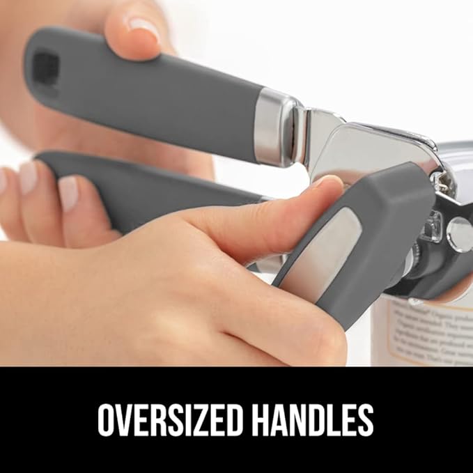 GORILLA GRIP Heavy Duty Stainless Steel Smooth Edge Manual Can Opener and Bottle Openers, Soft Comfortable Handle, Oversized Handheld Turn Knob, US Designed Multifunctional Kitchen Tool, Gray