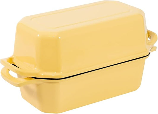 Bread Pan Cast Iron Loaf Pan with Lid Bread Loaf Pan 9x5 Inch Loaf Pan Enameled Cast Iron Sourdough Loaf Pan, Yellow