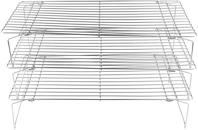 Restaurantware Met Lux 15.7 x 9.8 x 8.3 Inch Wire Baking Rack Set 1 Dishwashable Oven Wire Rack Set - 3-Tier Design Oven-Ready Up To 575F Stainless Steel Cooling Rack Set With Collapsible Feet