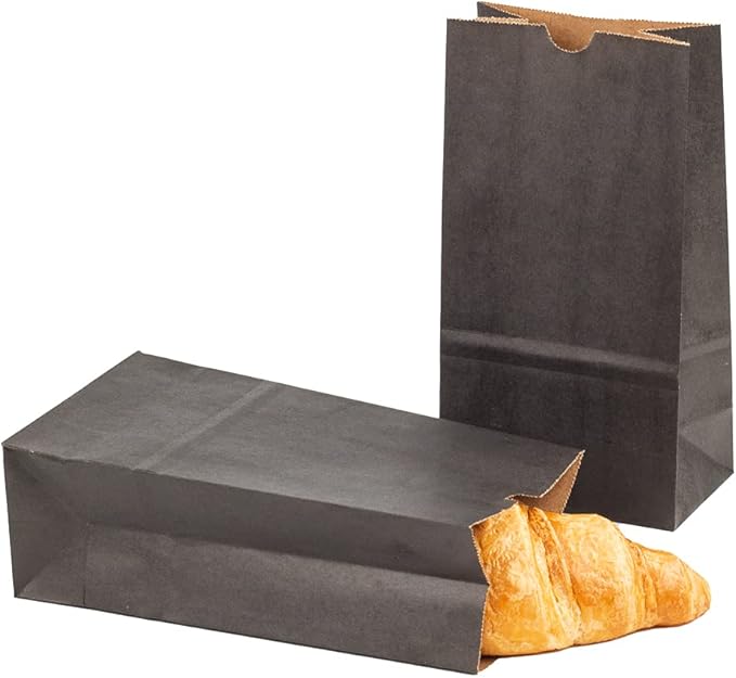 Restaurantware Bag Tek 4lb Paper Bags 100 Disposable Lunch Bags - Small For Lunches Sandwiches And Snacks Black Paper Kraft Paper Bags For Shopping Party Favors Or Gifts