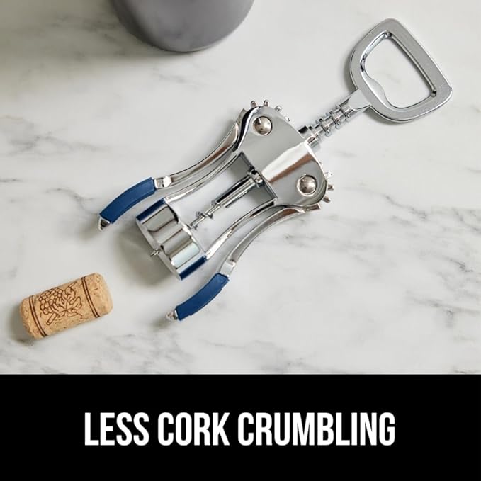GORILLA GRIP BPA-Free Sharp Wine Opener, Heavy Duty Zinc Alloy Wing Corkscrew, Multifunctional Bottle Opener, Remove Corks or Cap, Easy to Use Bar Cork Screw, Dishwasher Safe Kitchen Essentials, Blue