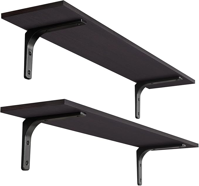 DINZI LVJ Long Wall Shelves, 39.4Inch Wall Mounted Shelves Set of 2, Extra Large Wall Storage Ledges with Sturdy Metal Brackets for Living Room, Bathroom, Bedroom, Kitchen, Espresso