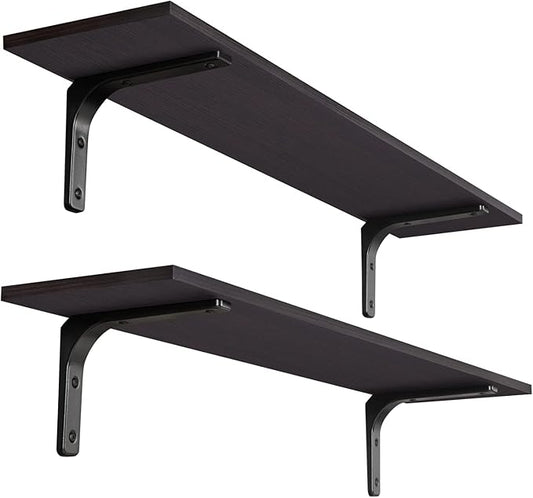 DINZI LVJ Long Wall Shelves, 39.4Inch Wall Mounted Shelves Set of 2, Extra Large Wall Storage Ledges with Sturdy Metal Brackets for Living Room, Bathroom, Bedroom, Kitchen, Espresso