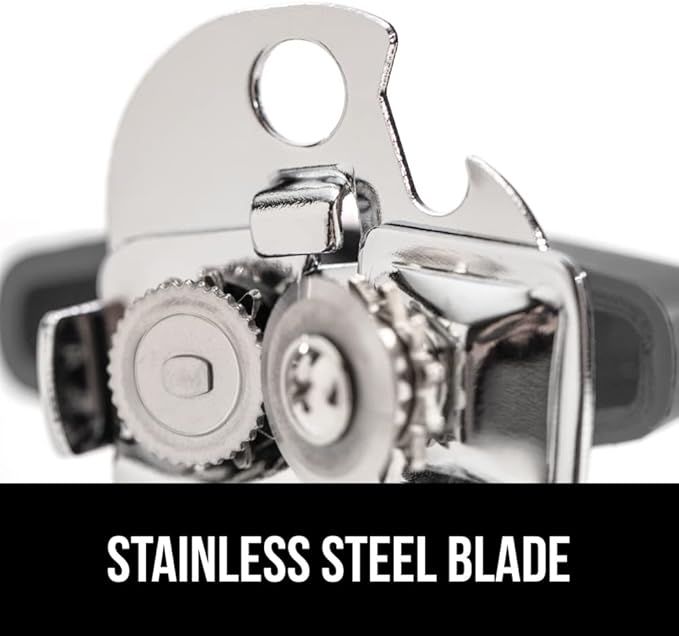 GORILLA GRIP Heavy Duty Stainless Steel Smooth Edge Manual Can Opener and Bottle Openers, Soft Comfortable Handle, Oversized Handheld Turn Knob, US Designed Multifunctional Kitchen Tool, Gray