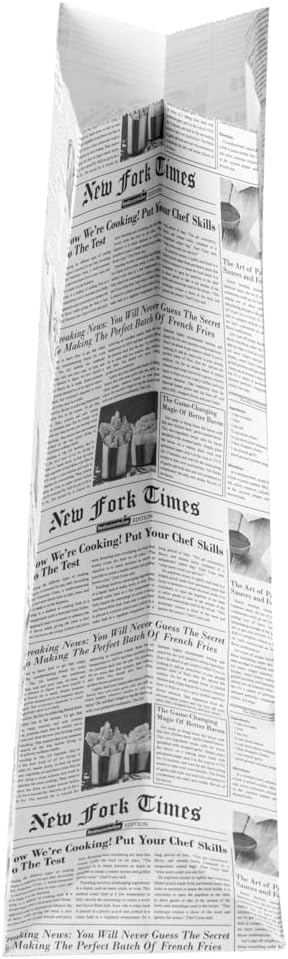 Bag Tek 8 Lb Disposable Lunch Bags, 100 Sturdy Take Out Bags - Flat Bottom, Microwavable, Newsprint Design Paper Bags, Freezable, Great For Restaurants, Cafes, And Bakeries - Restaurantware