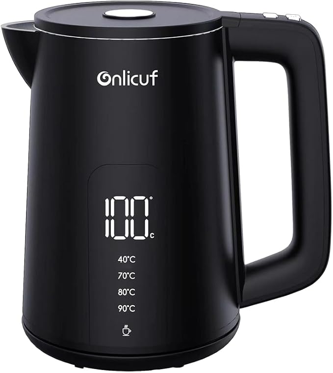 Electric Water Kettle,1.7L Double Wall Electric Tea Kettle with Temperature Control, Stainless Steel Water Boiler Heater, Digital Screen Teapot, Cordless, BPA-Free, Black