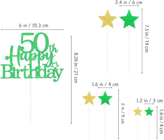 Glittery 50th Happy Birthday Cake Topper with Star,Personalised 50 Birthday Cake Toppers Party Decorations Party Supplies for Boys Girls Green Gold