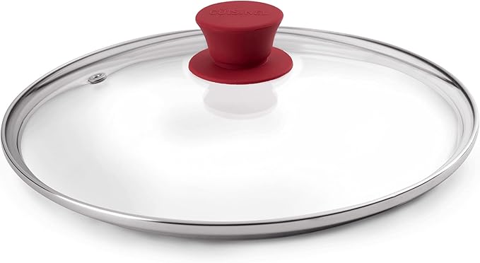 Glass Lid with Steam Vent Hole - 10"-Inch/25.4-cm - Compatible with Lodge Cast Iron Skillet Pan - Fully Assembled Universal Replacement Cover - Tempered and Oven Safe - Reinforced Stainless Steel Rim