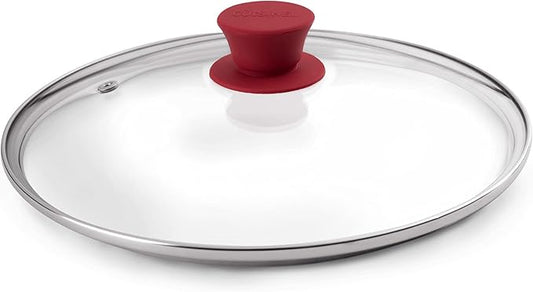Glass Lid with Steam Vent Hole - 10"-Inch/25.4-cm - Compatible with Lodge Cast Iron Skillet Pan - Fully Assembled Universal Replacement Cover - Tempered and Oven Safe - Reinforced Stainless Steel Rim