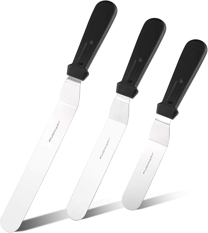 Offset Frosting Cake Knife set of 3 Black 6 8 & 10 Inch Angled Icing Spatula for Decorating