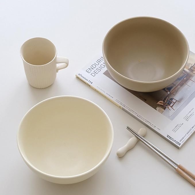 WENSHUO Serving Bowls, Modern Farmhouse Salad Bowls, Ceramic Fruit Bowls, 7.5" Set of 2 (Matte Crème)