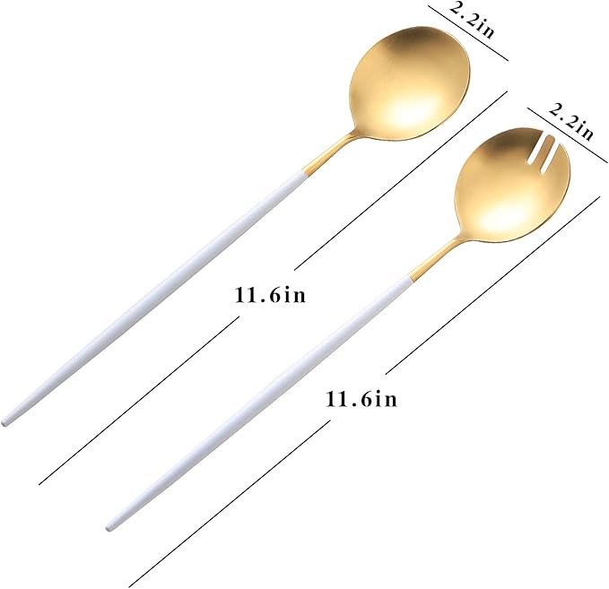 Salad Servers,Spoon and Fork Set 11.41 inch,18/10 Stainless Steel Salad Serving Titanium Plating (White gold)