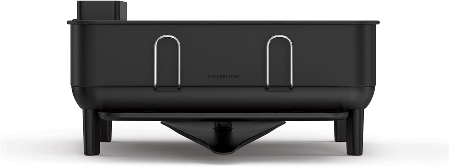 simplehuman Compact Dish Drying Rack with Stainless Steel Frame, 360º Easy Drain Swivel Spout, Utensil Holder, Anti-Residue Coating, Moisture Control Surface, Matte Black