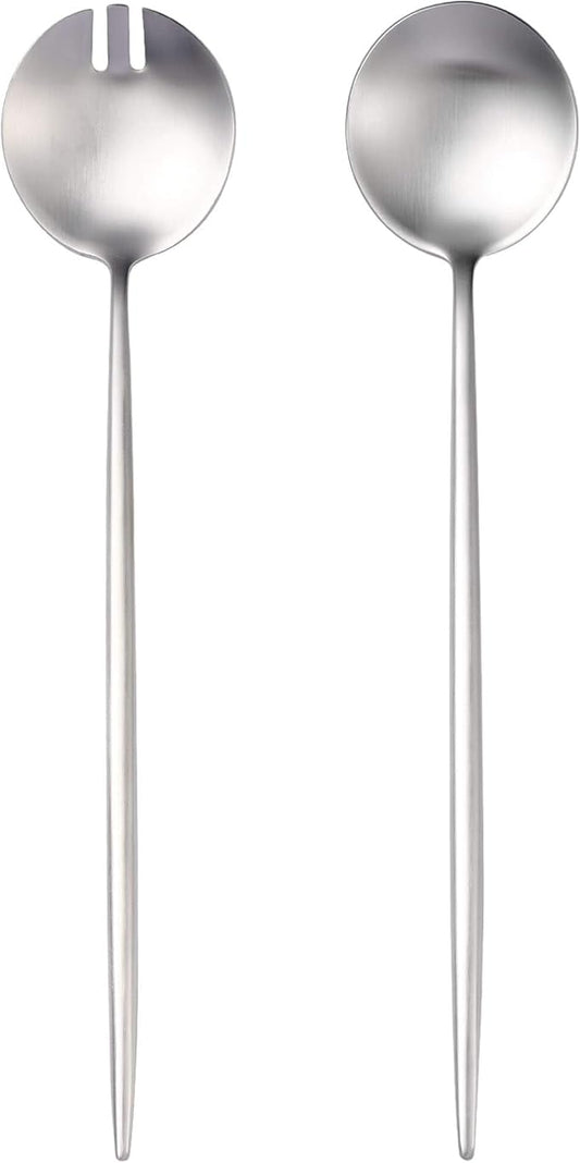 Salad Serving Utensils,Serving Spoons Stainless Steel,2Pcs Long Handle Salad Servers 11.42 Inch,Salad Utensils for Serving,Matte Finish,Dishwasher Safe