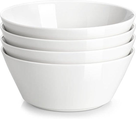 MALACASA 35 OZ Soup Bowls, White Porcelain Bowls Set of 4, Deep Bowls for Kitchen, Large Ceramic Bowls for Soup, Cereal, Salad, Ramen and Fruit, Dishwasher & Microwave Safe, Series Regular