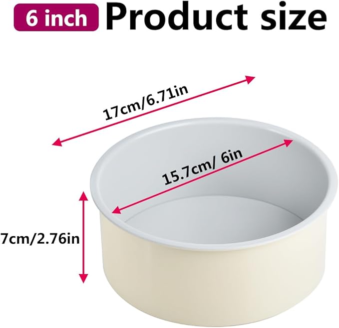 Guowall 6 inch Cake Pan with Removable Bottom Carbon Steel Round Chiffon Cake Tin Round Shaped Nonstick Cheesecake Mould for Baking - Cream Color