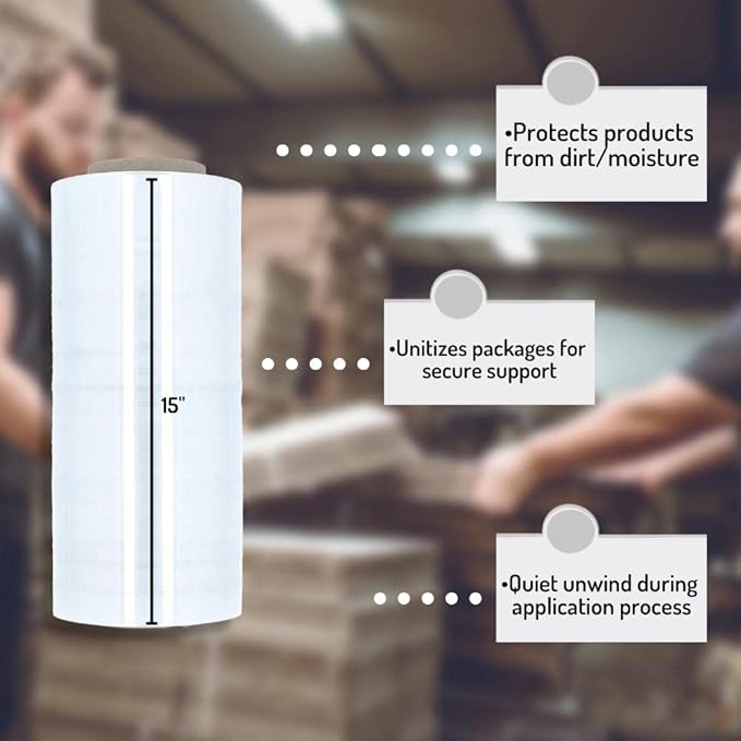 (4 Rolls) Hand Stretch WRAP Shrink Film 15 x 1500 x 90 Gauge + Free Stretch W.