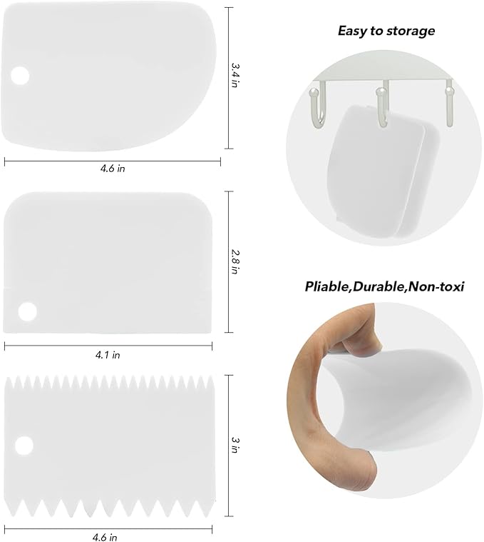 Angled Cake Icing Spatula Set with Dough Scraper and Cake Scraper Set for Cake Decorating, Professional Offset Frosting Spatula (4” 6" 8" 10" Blade) with Hangable Wooden Handle