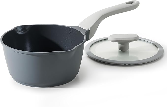 Nonstick Saucepan with Lid, 2 Quart Ceramic Sauce Pan, Non Toxic Sauce Pot with Pour Spouts for Multipurpose Use, PTFE, PFOA & PFAS Free, Induction Compatible.
