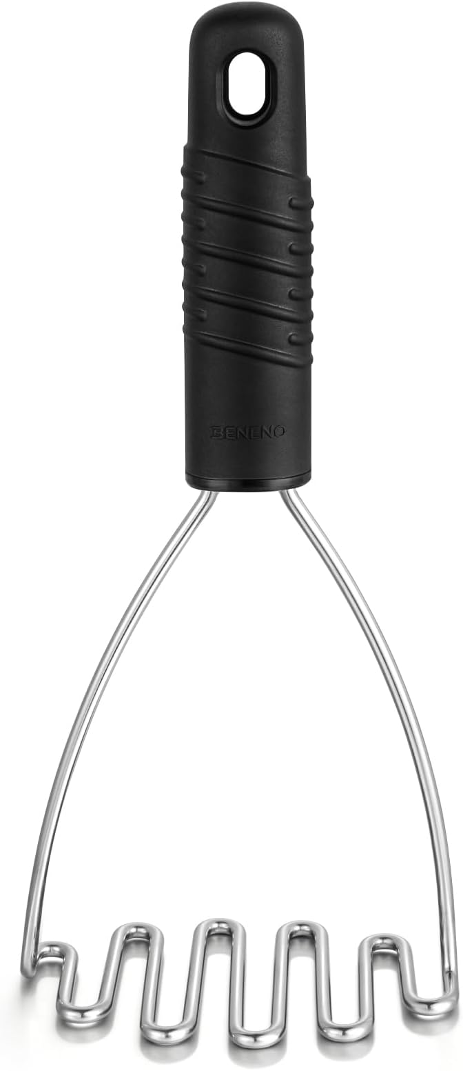 Beneno Stainless Steel Wire Potato Masher, Heavy Duty Sturdy Easy Grip Masher Kitchen Tools with Non-Slip Soft Rubber Handle, Effortless Mashing Tool for Potatoes, Avocados, Dishwasher Safe, Rustproof