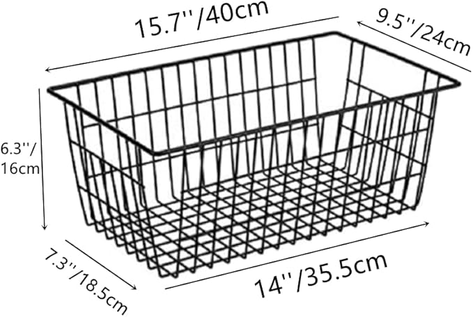 Slideep Farmhouse Large Wire Organizer Storage Bins Freezer Food Storage Basket for Kitchen Cabinets, Office, Bathroom, Pantry Organization Storage Bins Rack with Handles, 2 Pack, Black