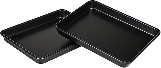 9x11 Inch Cookie Sheet, Baking Tray for Toaster Oven, Non Stick Baking Sheet Pan for Biscuits, Vegetables, Easy to Clean, Non-Warp Heavy Duty Pans, Black, 2-Pack