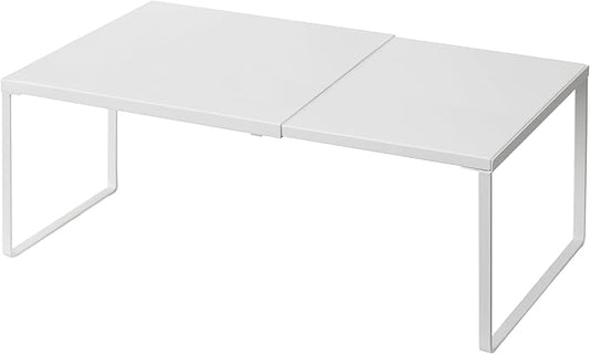 Nxconsu Cabinet Shelf Expandable Organizer Riser Rack for Kitchen Pantry Cupboard Under Sink Countertop Home Organization Extra Storage Space Saver Heavy Duty Metal Edgeless Design White Large