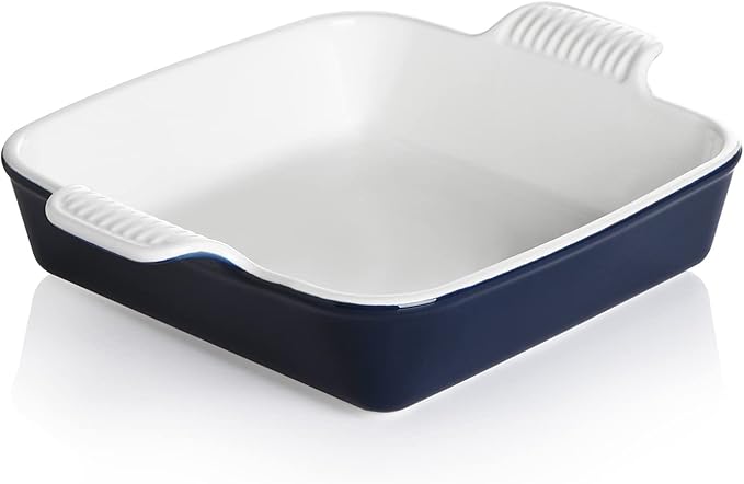 Sweejar Ceramic Baking Dish, 8 x 8 Cake Baking Pan for Brownie, Porcelain Square Bakeware with Double Handle for Casserole, Lasagna, Family Dinner (Navy)