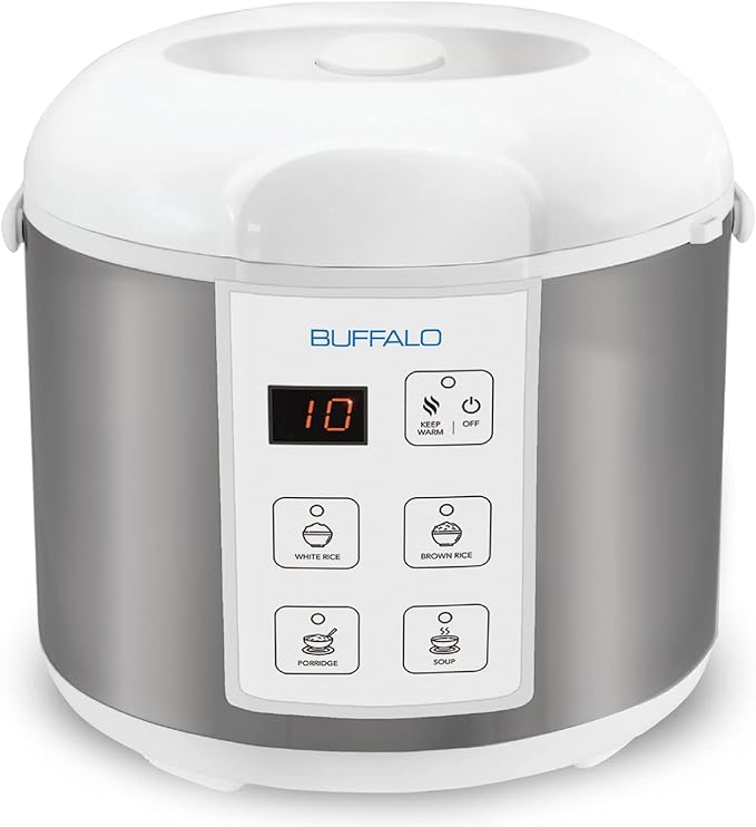 Buffalo Classic Rice Cooker with Clad Stainless Steel Inner Pot - Electric Rice Cooker for White/Brown Rice, Grain - Easy-to-clean, Non-Toxic & Non-Stick, Auto Warmer (10 Cup)