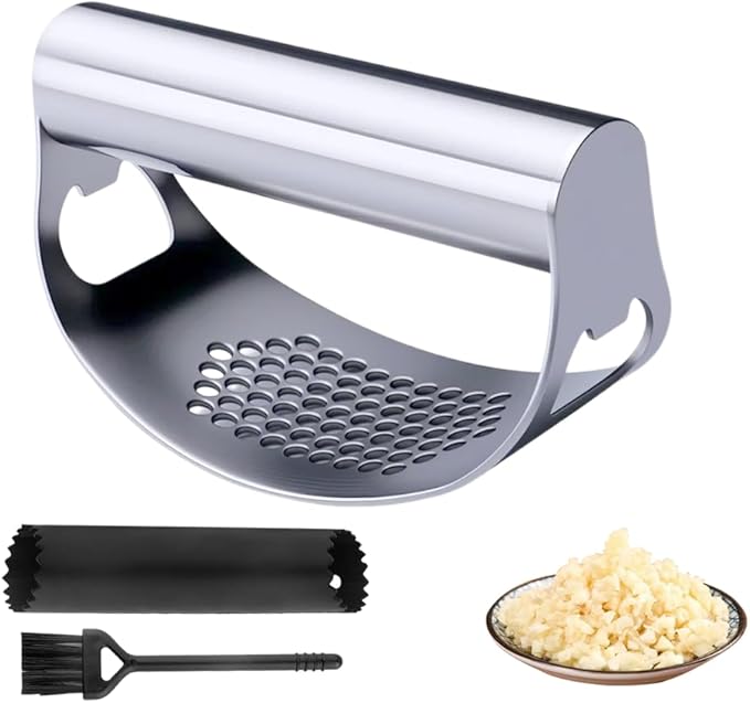2025 Upgraded Garlic Press Stainless Steel, Garlic Press Rocker Professional Kitchen Gadgets Garlic Mincer Garlic Crusher, Heavy Duty Mincer Tool Garlic Chopper Garlic Presser Mincer (1Set)
