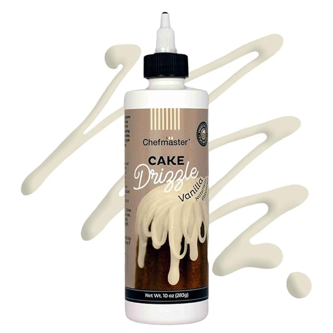 Vanilla-Flavored Cake Drizzle by Chefmaster, Edible Cake Drip Frosting for Decorating, Drip for Cakes, Cupcakes, Cookies, Donuts, 10 oz